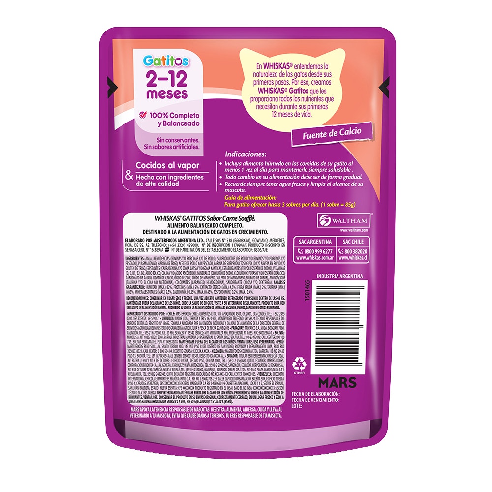 Whiskas Sobrecito Para Gatitos Carne en Soufflé - 2